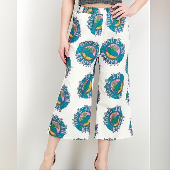 Asos Wide Leg High Rise Pull On Graphic Pants “made in Kenya” - NWT - Picture 1 of 11